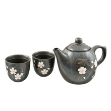 20 oz Black Floral Ceramic Tea Set — Teapot & 2 Cups