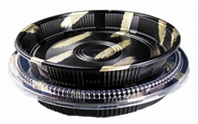 Round Sushi Party Tray with Clear Anti-Fog Lid (50 pc) - HP-65, 15" Gold Brush