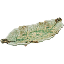 16¼″ × 7″ Green & Brown Porcelain Leaf Serving Platter