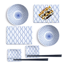 Melamine 8-Piece Sushi Plate, Bowl & Dish Set with Chopsticks, White