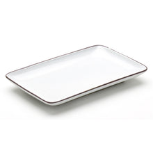 8¼″ × 5¼″ White Ceramic Rectangular Plate with Dark Brown Rim