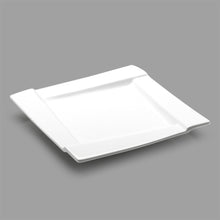 10″ White Ceramic Square Plate — Stepped Rim