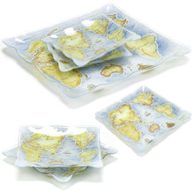 White World-Map Square Plate Set — 6 Pieces