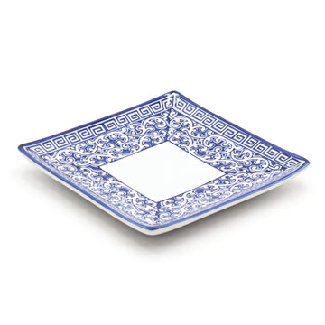 6.35" Square Ceramic Plate, White, Blue