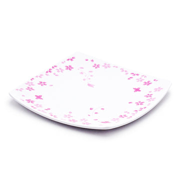 7.25" Square Melamine Plate, White, Pink — Floral Design