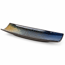 12.75 x 4.75" Rectangular Stoneware Platter SeaStone. Angled product view.