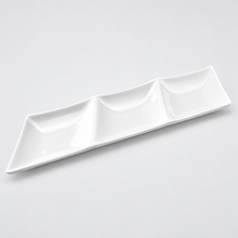 3-Compartment Plate 13-7/8", White. Angled product view.