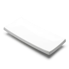 13 1/2"x6" Rectangular Plate, White Ceramic. Angled product view.