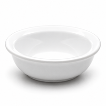 3.25"D x 1"H Round Sauce Dish, White Ceramic, Angled white ceramic dish product view