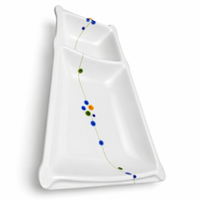 Melamine 2-Compartment Plate 9"X6.3", Rain Flower. Angled product view.