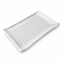 Melamine Rectangular Plate 8-1/4". Angled product view.