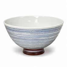 Ceramic Rice Bowl — 14 fl. oz., Angled blue-gray stripe bowl product view