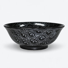 Ceramic Ramen Bowl — 42 fl. oz., Black, Silver, Angled patterned bowl product view