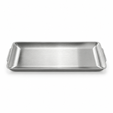 Satin Stainless Steel Rectangular Plate, 14-1/8*7-5/8". Angled product view.