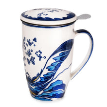 Hokusai Wave Ceramic Tea Mug with Lid & Strainer 15 oz (SM13-6599)
