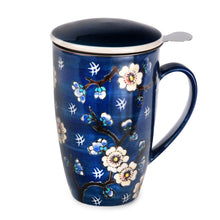 White Sakura Ceramic Tea Mug with Lid & Strainer 15 oz (SM13-6719)