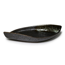 11½″ × 5″ Dark Mottled Leaf-Shaped Ceramic Plate
