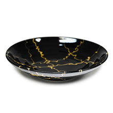 9″ Black Ceramic Deep Plate with Gold-Colored Lines — 2″ High