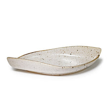11½″ × 5″ Cream-Speckled Leaf-Shaped Ceramic Plate