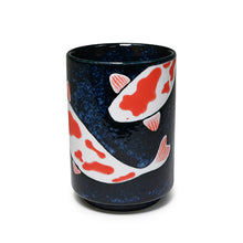 9 oz Dark Blue Koi Ceramic Teacup — 2¾ in × 4 in