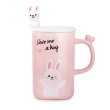 13 oz Pink Rabbit Ceramic Mug with Lid & Spoon
