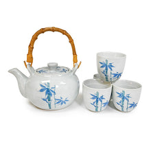 Blue Bamboo Tea Set with Four Cups and Infuser — 25 oz Teapot