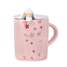 12 oz Pink Blossom Ceramic Mug with Bird-Topped Spoon