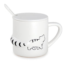 12 oz White Walking-Cat Mug — Black Line Illustration