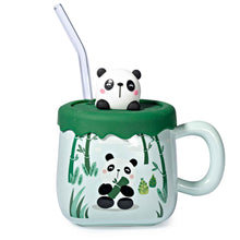 12 oz Mint Panda Mug with Lid and Straw — 4½ in H