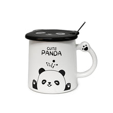 12 oz White Panda Ceramic Mug with Lid and Spoon — 4 in H