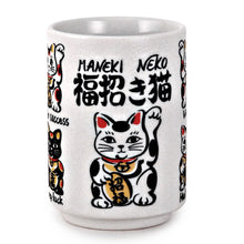 10 oz White Maneki-Neko Teacup — Lucky-Cat Illustration