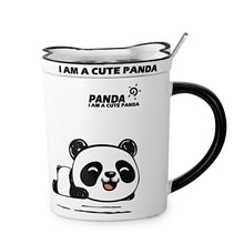 12 oz White Panda Ceramic Mug with Lid & Spoon