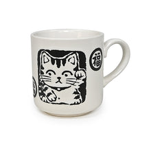8 oz White Lucky Cat Ceramic Mug — 3″ High