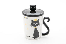 10 oz White & Black Crowned Cat Mug with Cat-Knob Lid