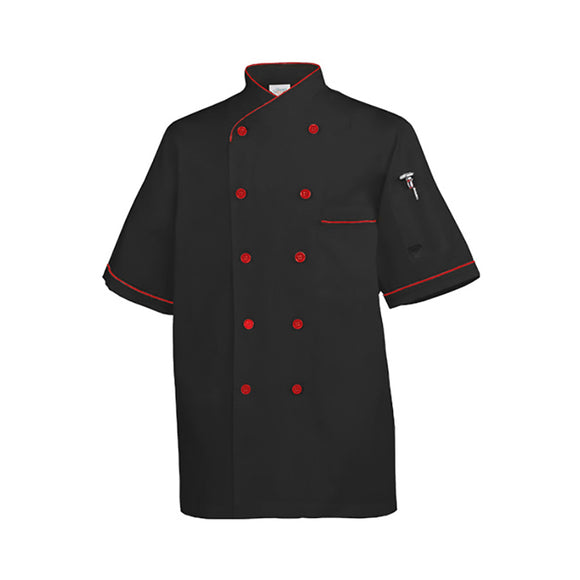 Chef Shirt Euro Style, Black w Red Trim - S/M/L/XL