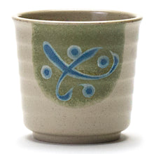 3½″ Beige & Green Melamine Teacup with Blue Motif