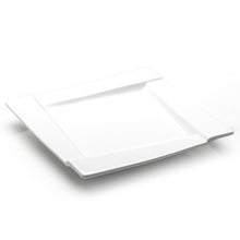 12¼″ White Ceramic Tilted Square Plate — Stepped Rim