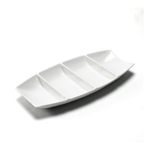 4-Compartment Boat Plate Deep 12"x5-1/2", White Ceramic