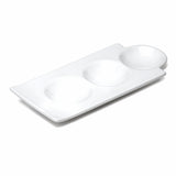 9-3/8"X4-1/8" 3-Compartment Sauce Plate, White Ceramic