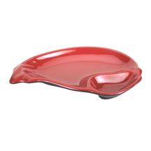 Melamine Half Moon 2-Compartment Plate 8-1/2", Black/Red