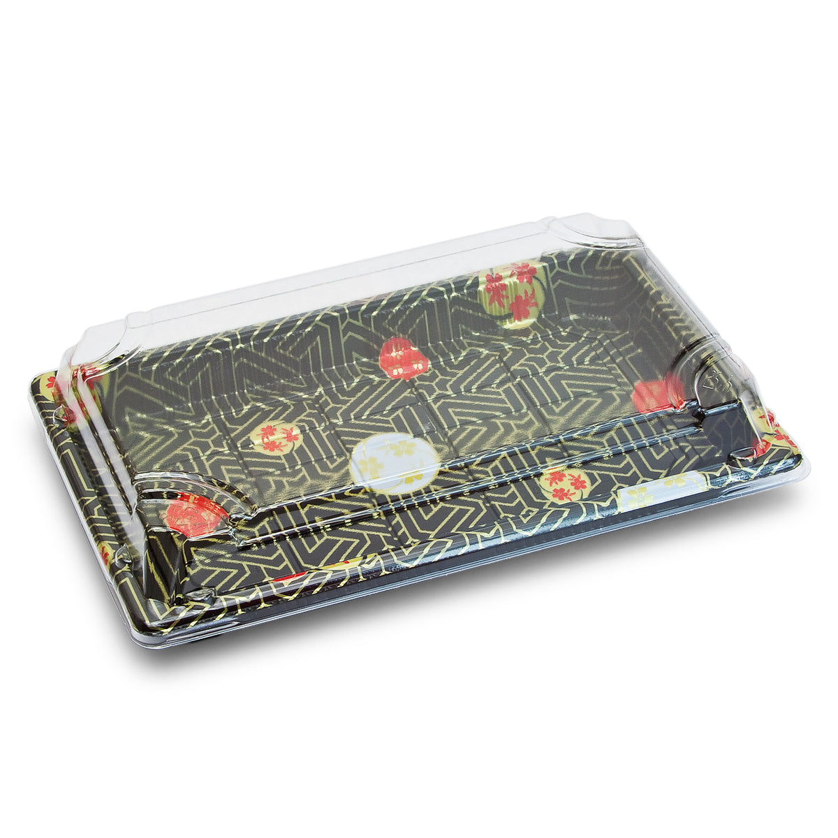 Yocup Company: Yocup Size 09 Sakura Pattern Sushi Tray w/Clear Lid Combo  (9.5 x 5.75 x 1.75) - 1 case (300 set)