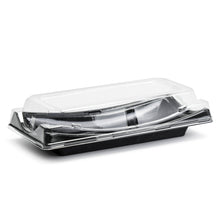 Long Black Sushi To-Go Tray with Clear Lid (50 pc) - ED-30B, 9-1/4"