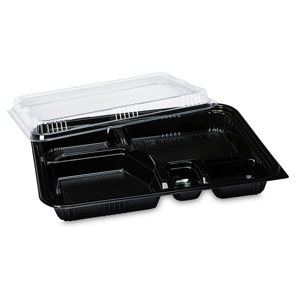 100-Piece 6 Compartment Disposable Food Container With Lid Black