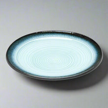 10″ Blue & Black Porcelain Round Plate — 1½″ High