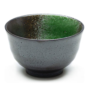 4.25"Dx2.5"H Porcelain Rice Bowl, Black/Green