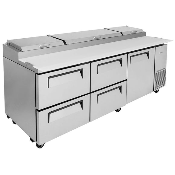Turbo Air Super Deluxe Pizza Prep Table, 1 Door, 4 Drawer, 3 Section, 93