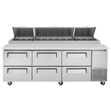 Turbo Air Super Deluxe Pizza Prep Table, 4 Drawer, 3 Section, 93"W