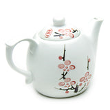 Japanese Snow White Cherry Blossom Sakura Ceramic Tea Set with Strainer Teapot with Side Easy Pour Handle and 2 Tea Cups