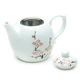 Japanese Snow White Cherry Blossom Sakura Ceramic Tea Set with Strainer Teapot with Side Easy Pour Handle and 2 Tea Cups