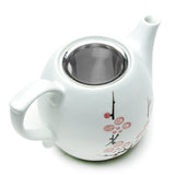 Japanese Snow White Cherry Blossom Sakura Ceramic Tea Set with Strainer Teapot with Side Easy Pour Handle and 2 Tea Cups